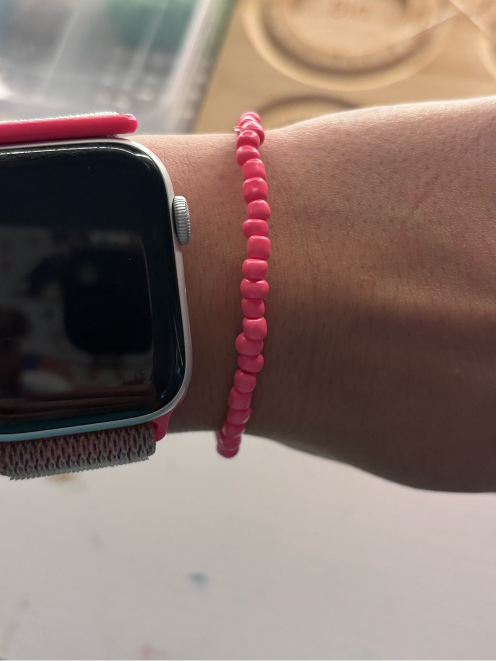 Boutique Handmade Minimalist Seed Bead Stretch Bracelet Pink Gold